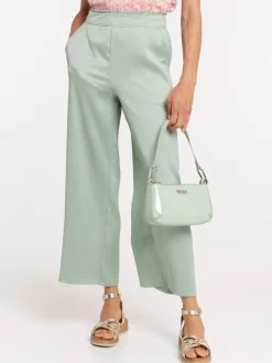 Pantalon effet plissé et satiné femme
