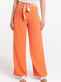 Pantalon large ceinture fleurie femme
