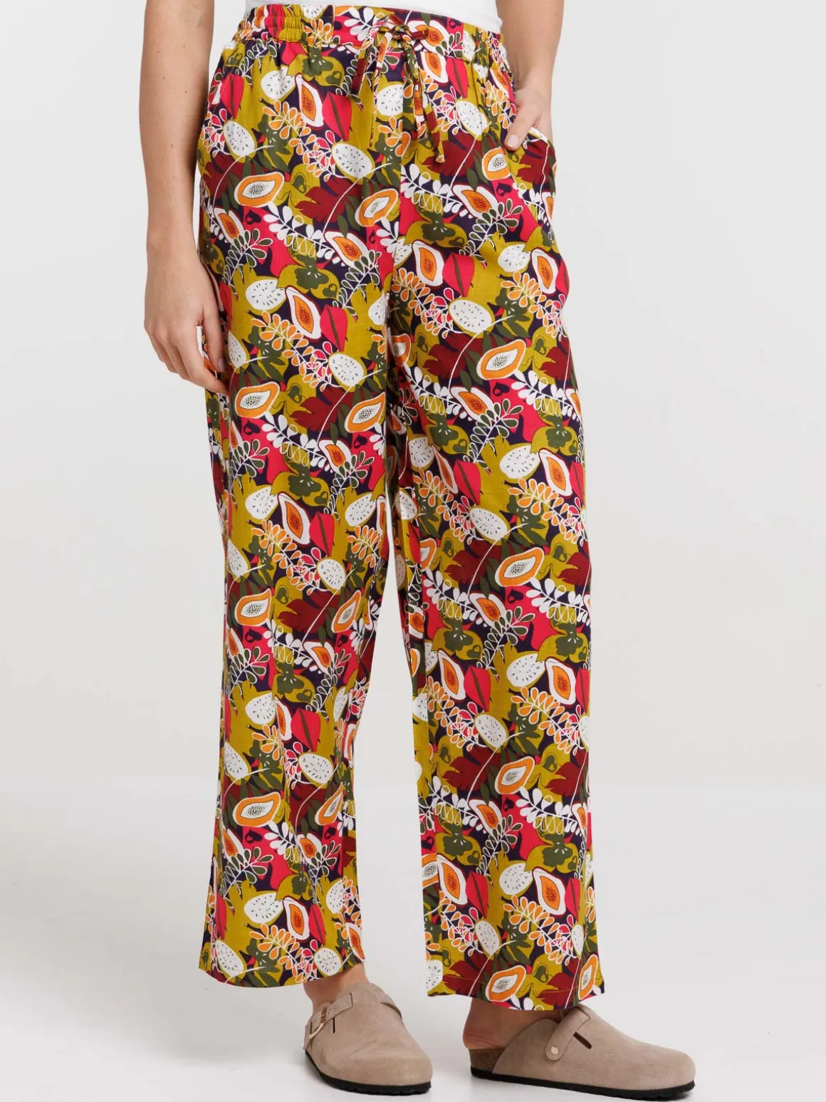 Pantalon large motif tropical femme