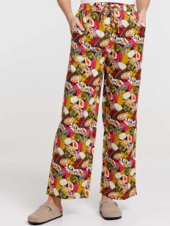 Pantalon large motif tropical femme