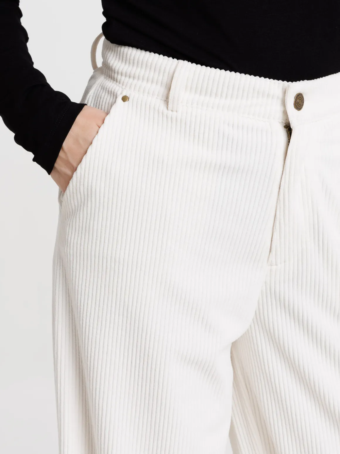 Pantalon large velours écru femme