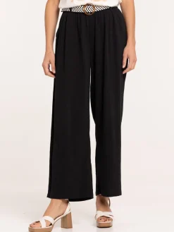Pantalon noir large ceinturée femme