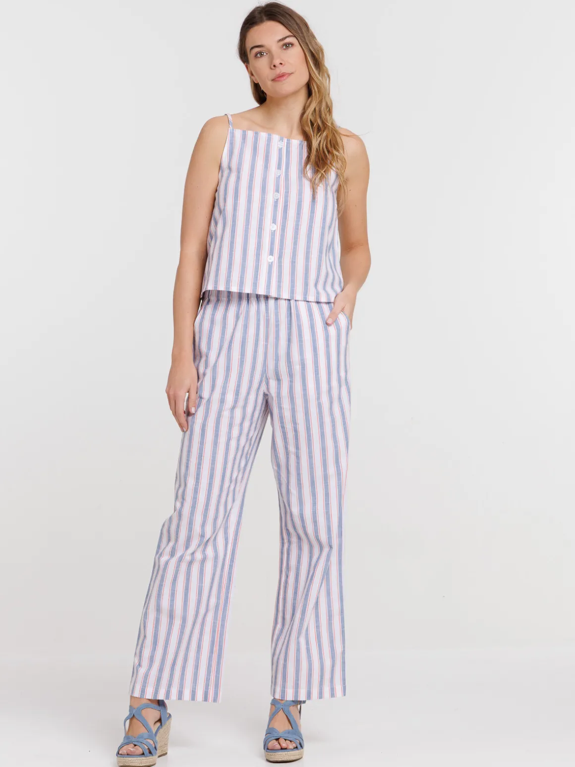 Pantalon rayé en coton femme