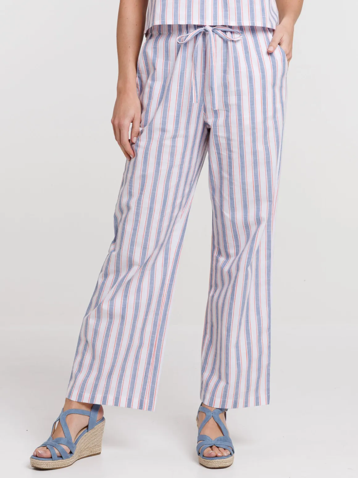 Pantalon rayé en coton femme