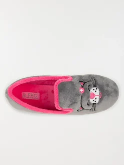 Pantoufle broderie chat gris (36-42)