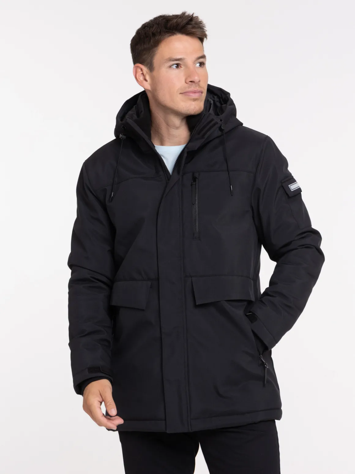 Parka à capuche multipoche noir homme