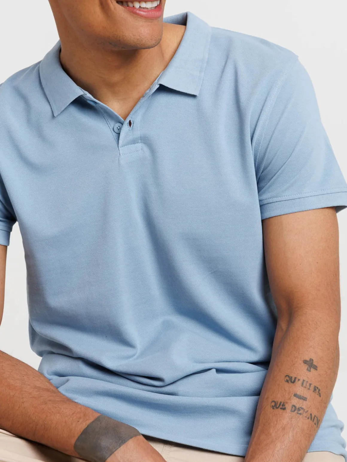 Polo 100% coton denim stone homme