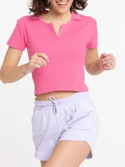 Polo court rose azalée femme