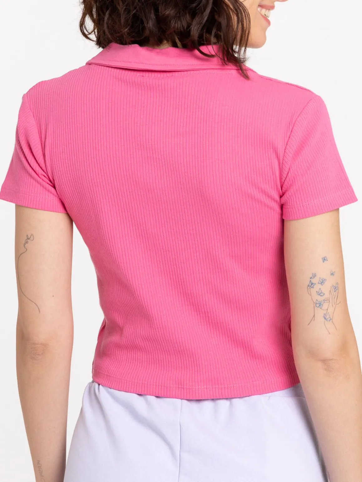 Polo court rose azalée femme