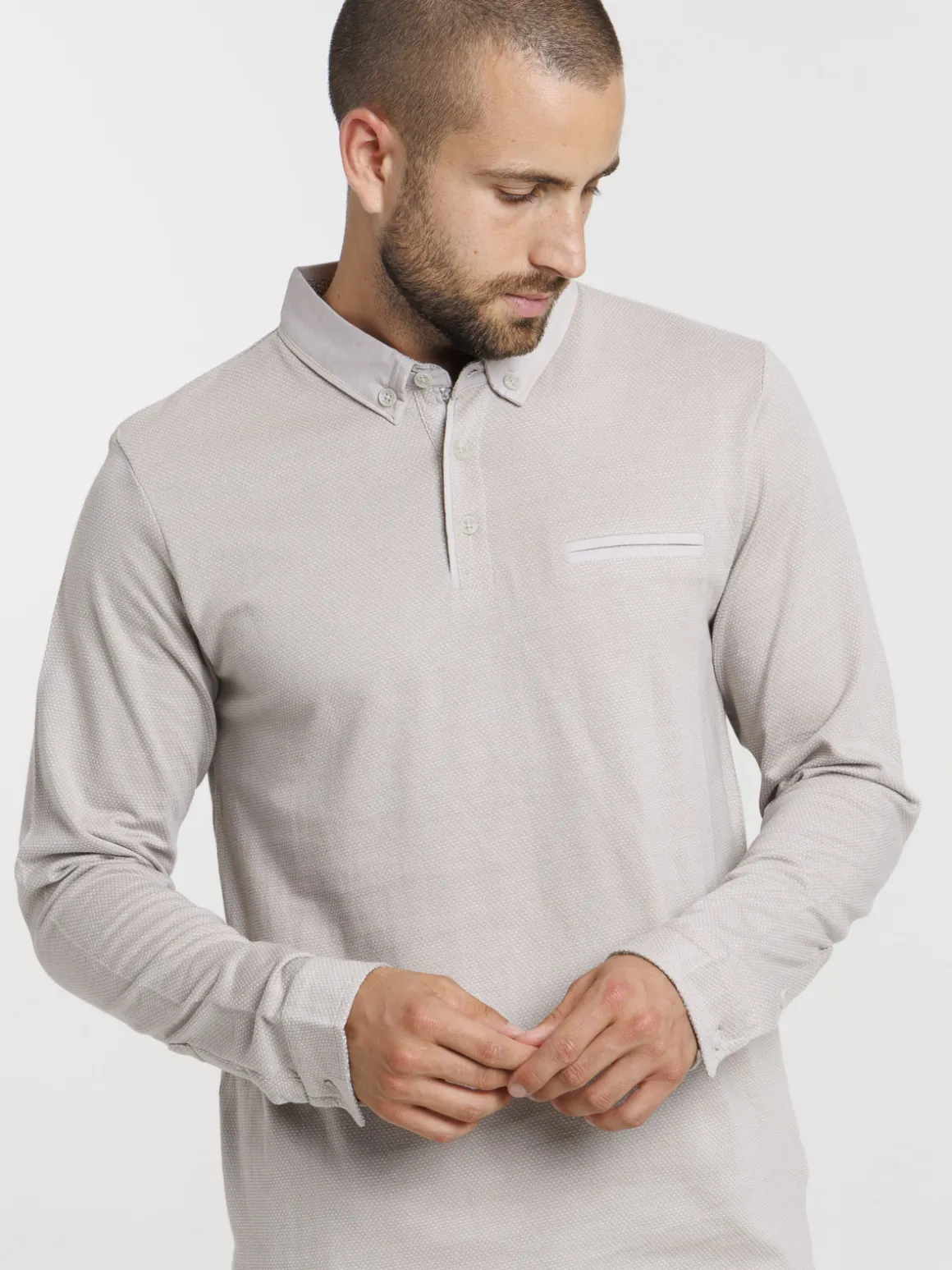Polo manches longues 100% coton homme