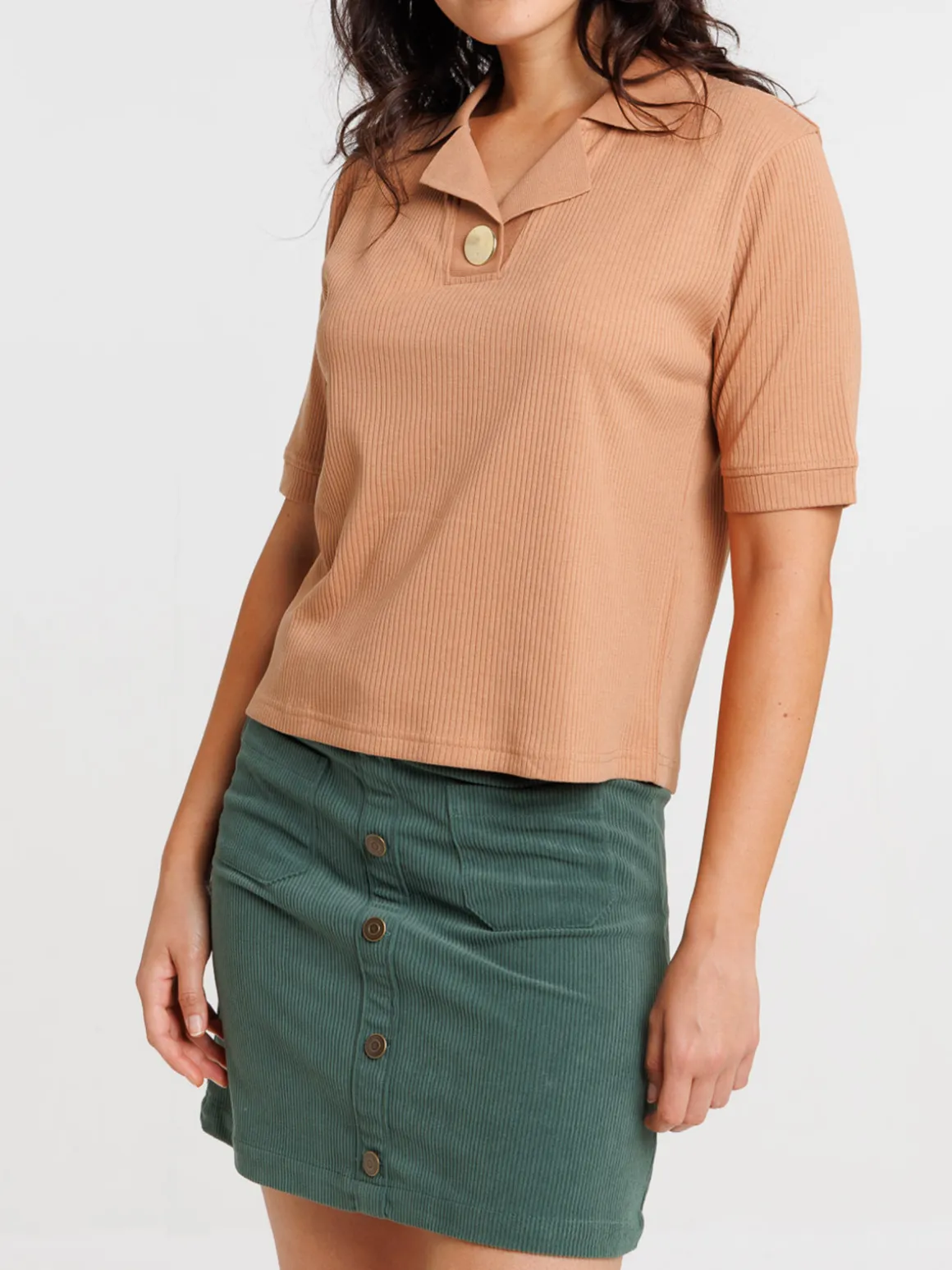 Polo matière côtelée croissant femme