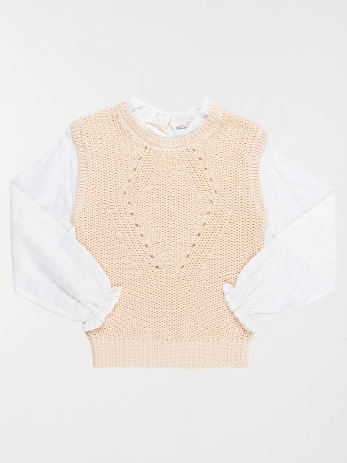 Pull 2 en 1 fille beige rosé (3-12A)