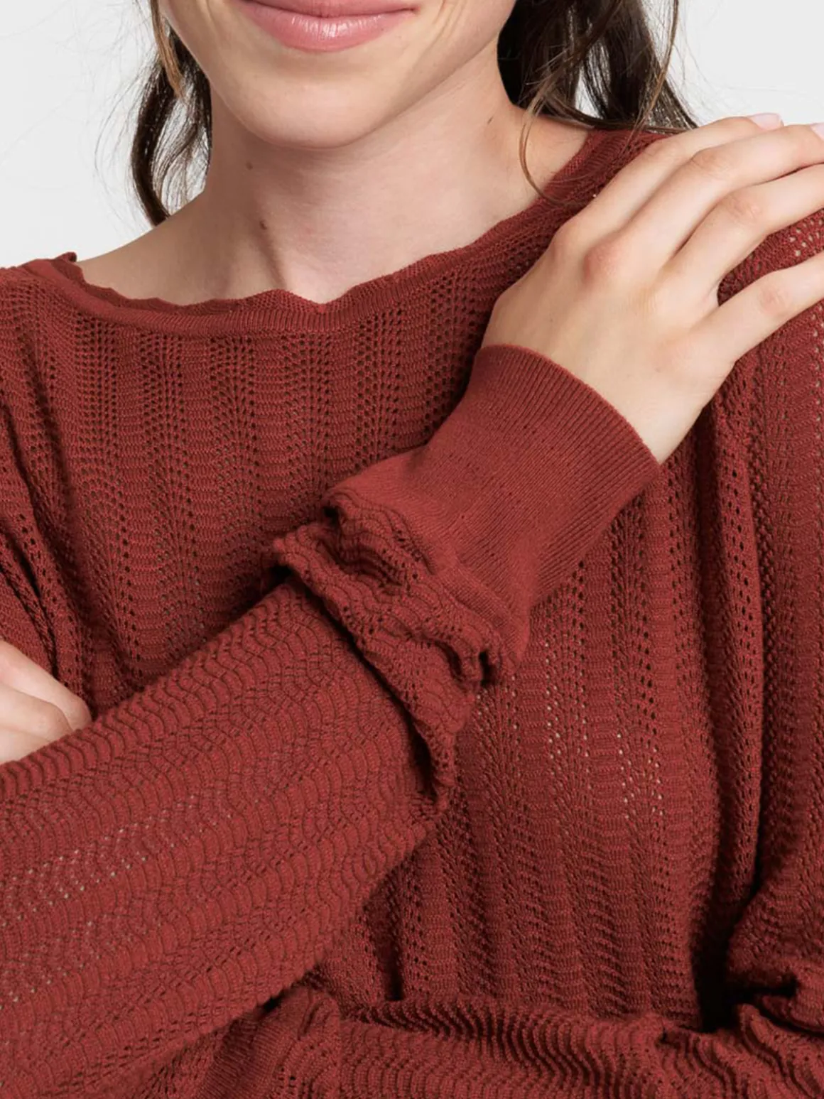 Pull ajouré tabac rougi femme