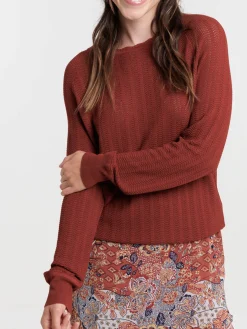 Pull ajouré tabac rougi femme