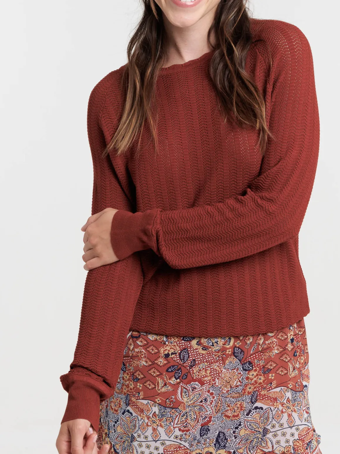 Pull ajouré tabac rougi femme