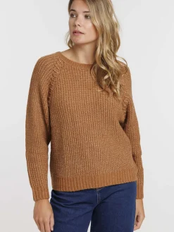 Pull camel foncé femme