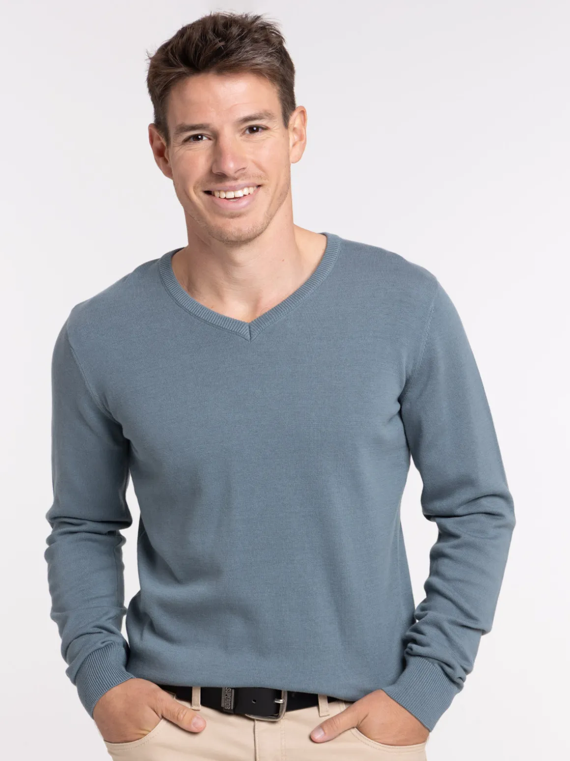 Pull col rond coloris tonnerre homme