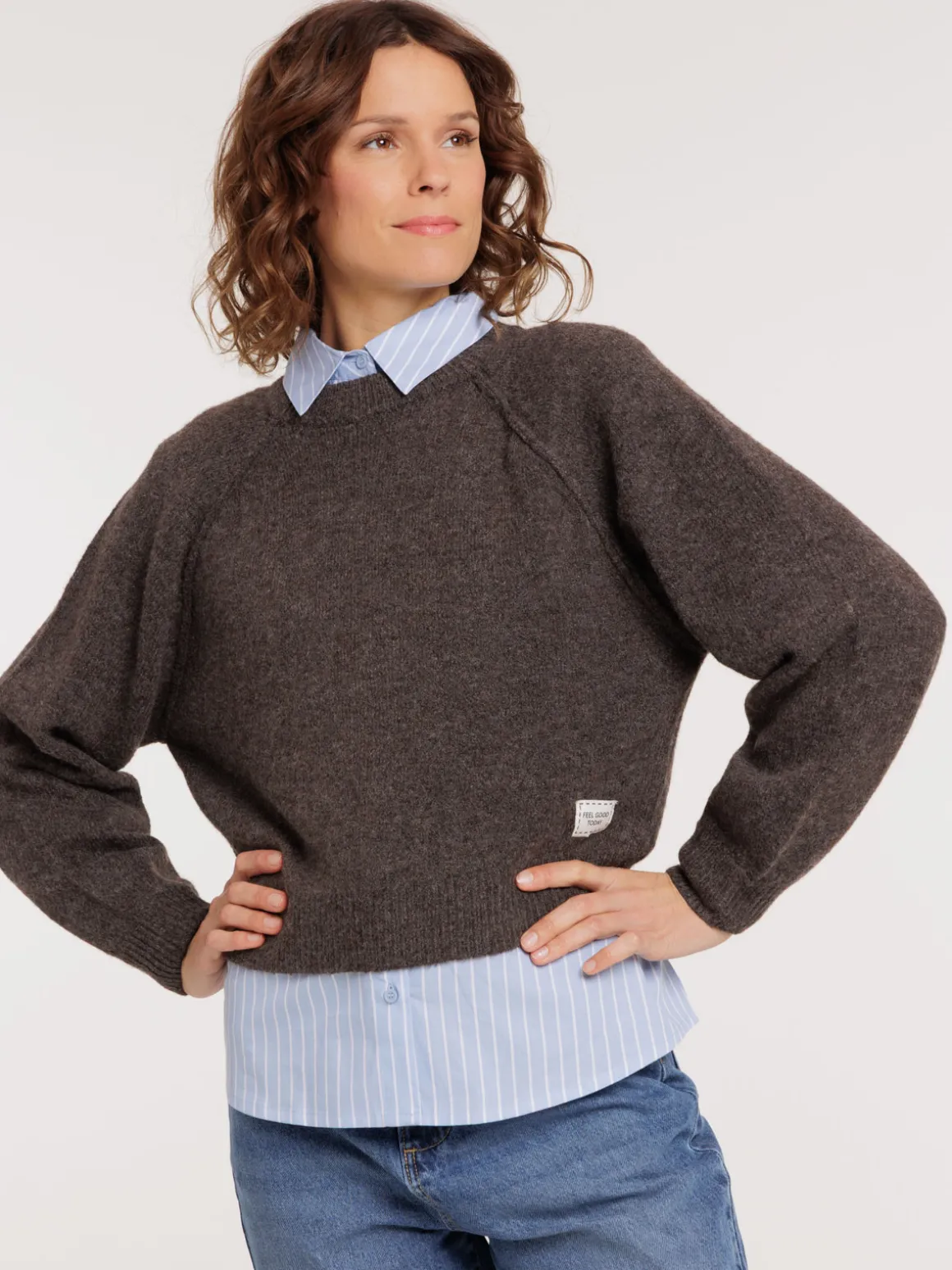 Pull col rond écorce femme