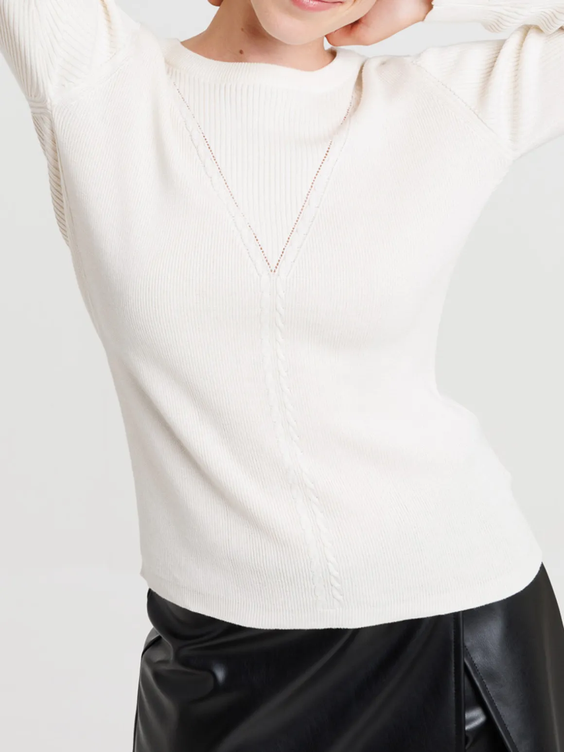 Pull col rond écru femme