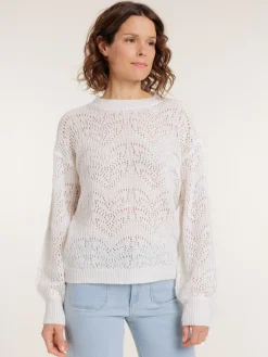 Pull col rond maille ajourée femme