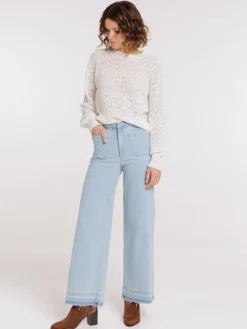 Pull col rond maille ajourée femme