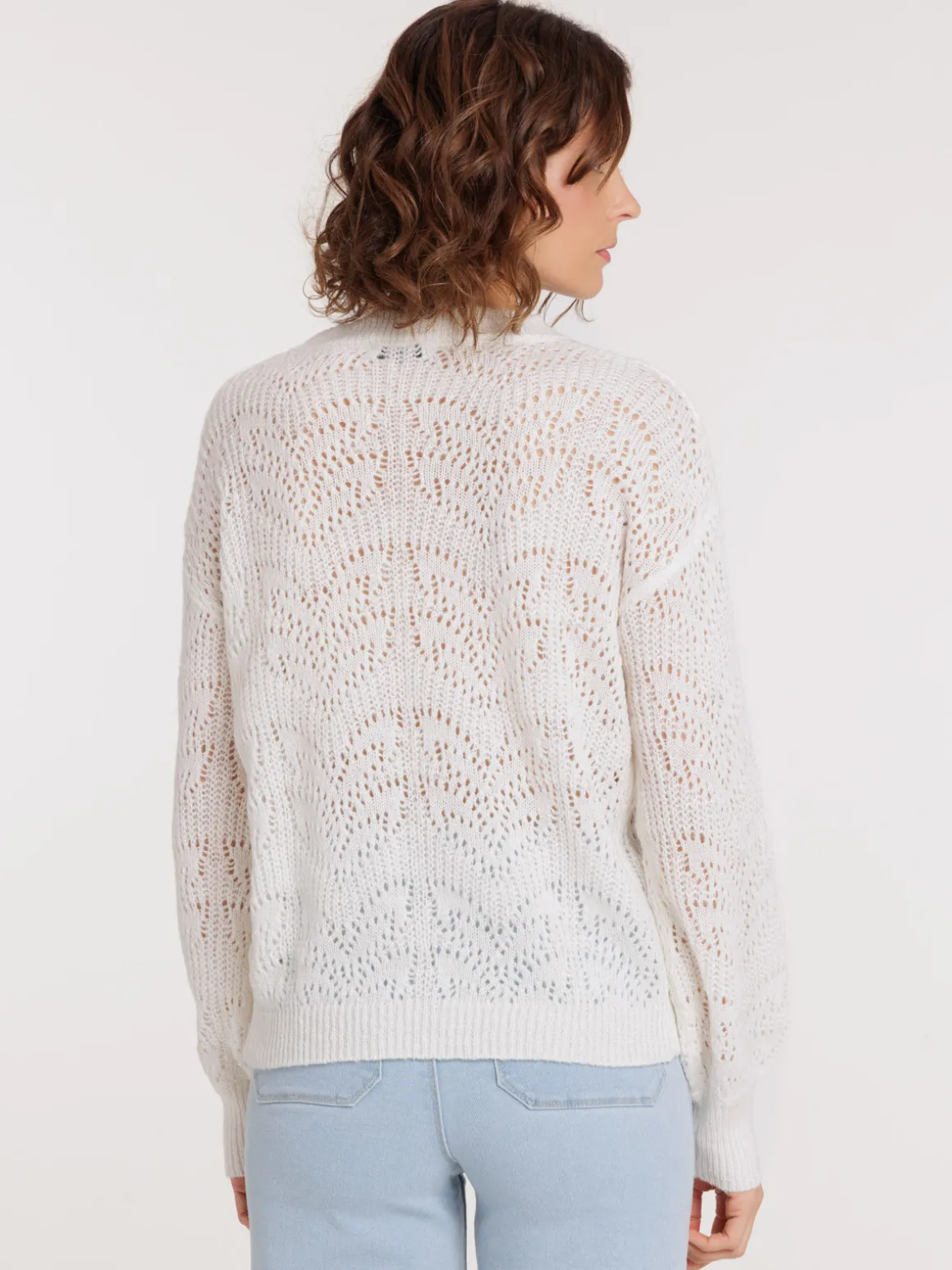 Pull col rond maille ajourée femme