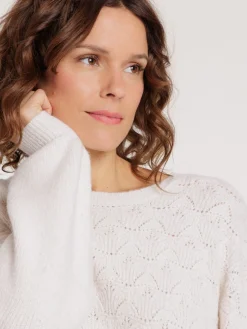 Pull col rond maille ajourée femme