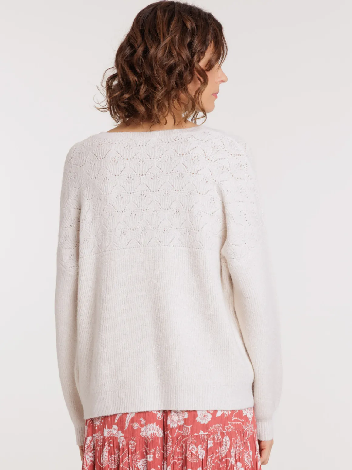 Pull col rond maille ajourée femme
