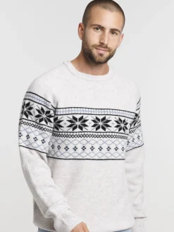 Pull col rond motif jacquard homme