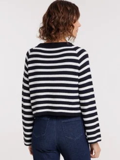 Pull col rond rayé femme