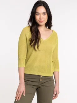 Pull col V brillant olivette femme