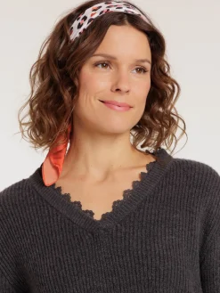 Pull col V dentelle femme