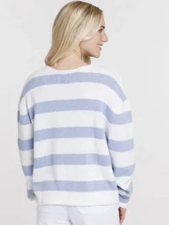 Pull col V rayé femme