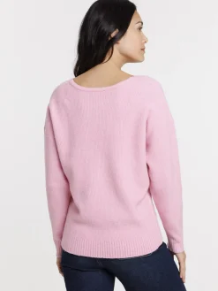 Pull col V rose femme