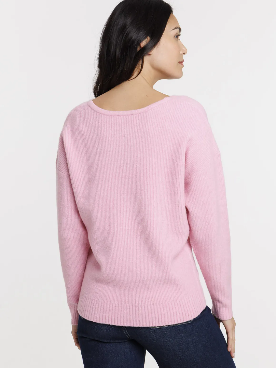 Pull col V rose femme