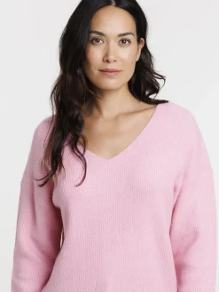 Pull col V rose femme