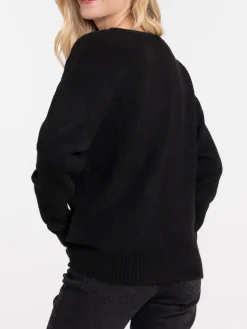 Pull col V tout doux noir femme