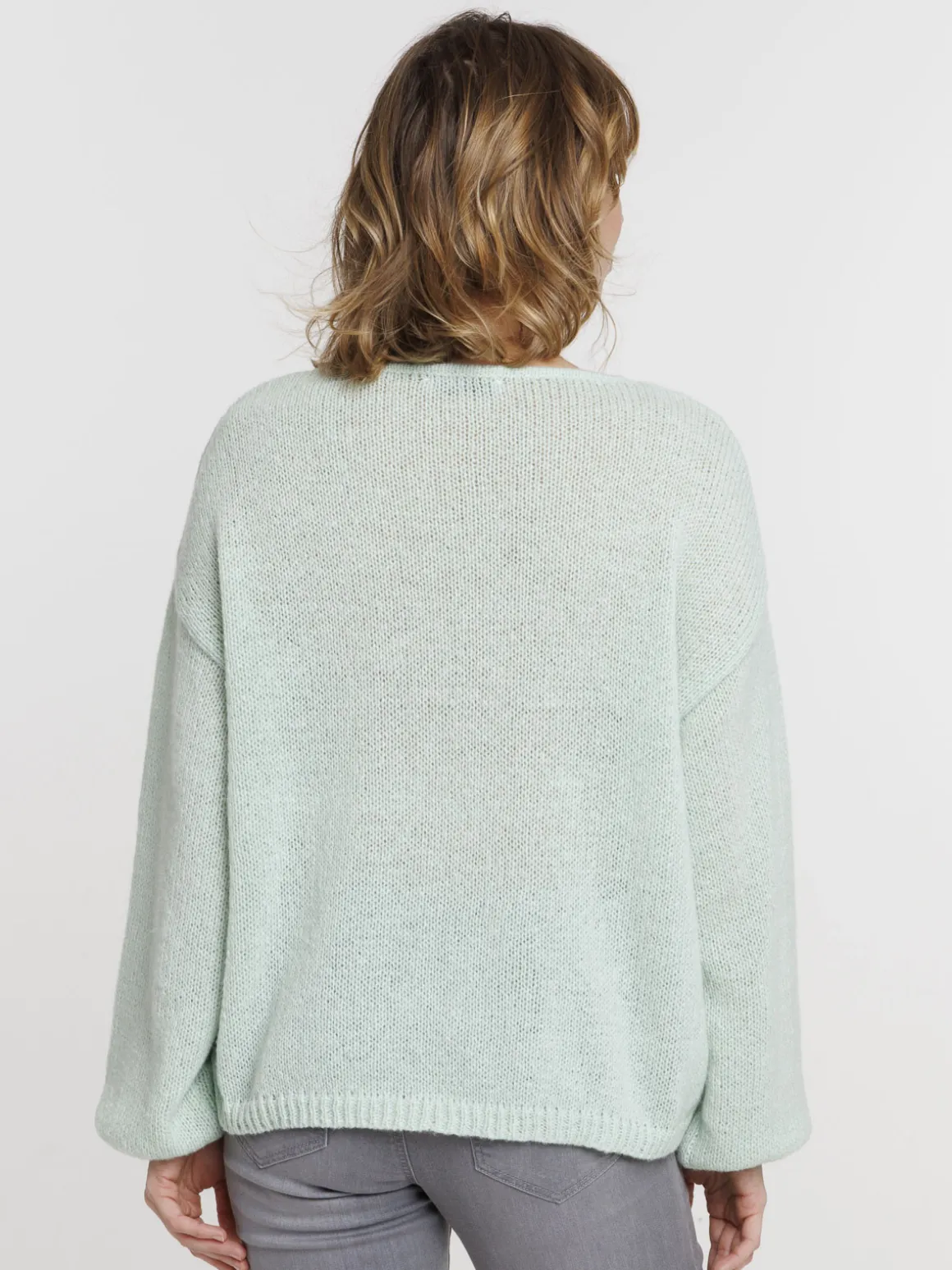 Pull col V vert retro femme