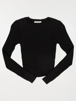 Pull court col rond noir fille (XXS-M)