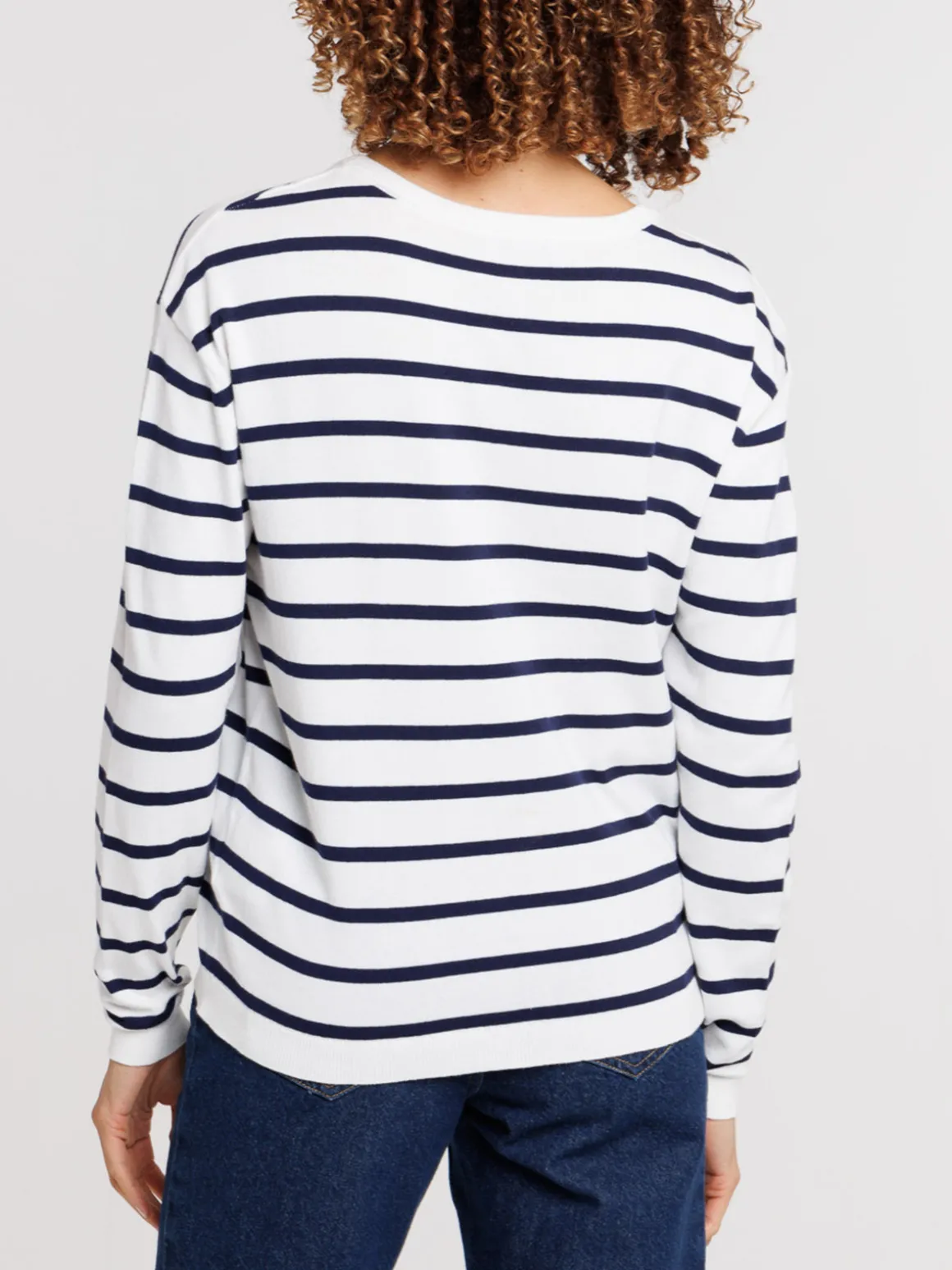Pull écru col rond rayé femme