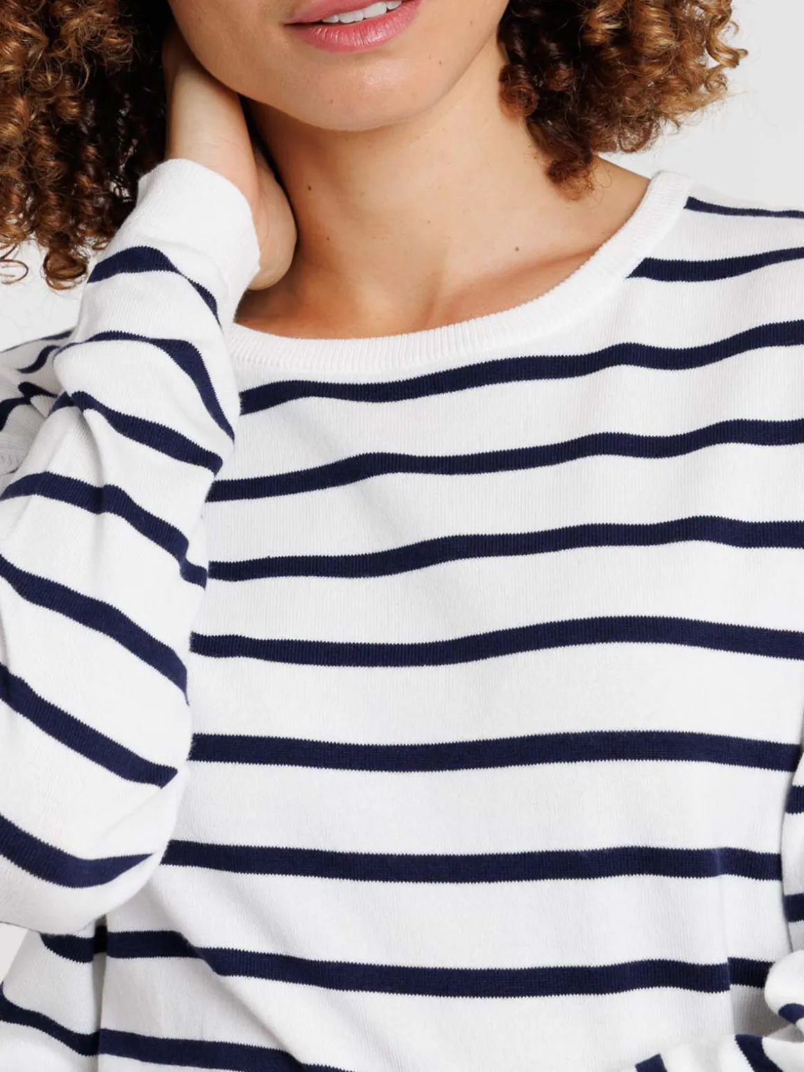 Pull écru col rond rayé femme