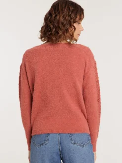 Pull femme col bateau festonné marsala