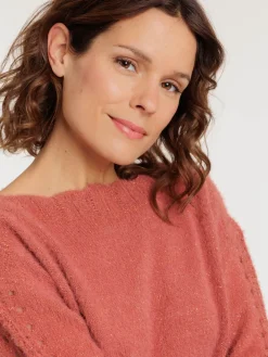 Pull femme col bateau festonné marsala