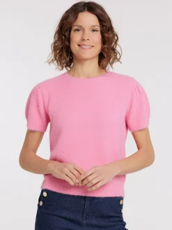 Pull femme rose manches courtes