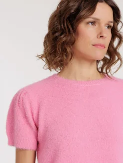 Pull femme rose manches courtes