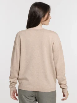 Pull fin col rond camel chiné femme