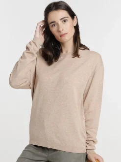 Pull fin col rond camel chiné femme