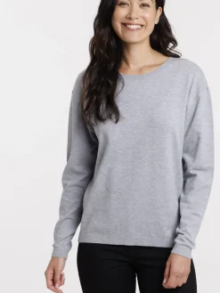 Pull fin col rond gris clair chiné femme