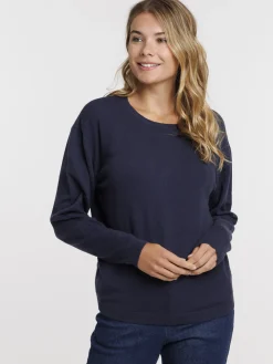 Pull fin col rond marine navy femme