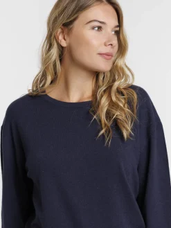 Pull fin col rond marine navy femme